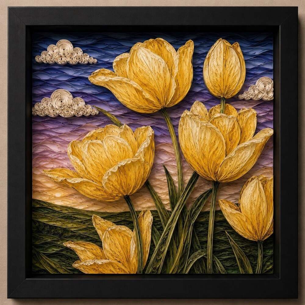 8 X 8 Black Framed Yellow Tulip 1580